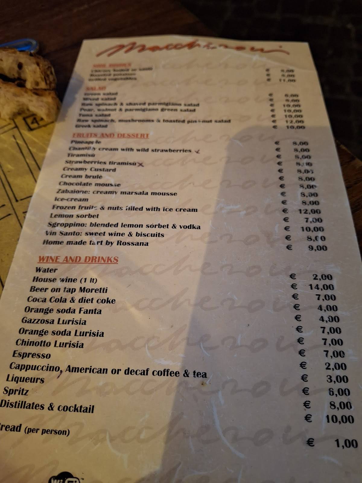 Menu de Maccheroni