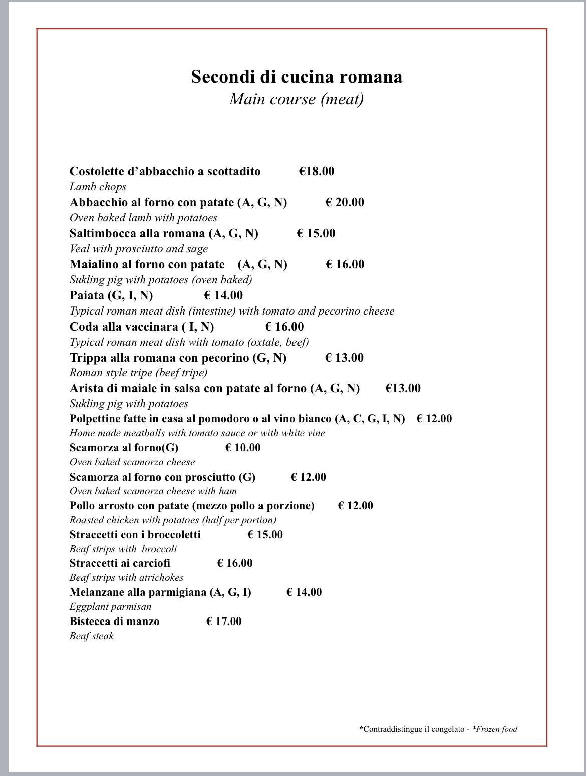 Menu di Miraggio Trastevere 