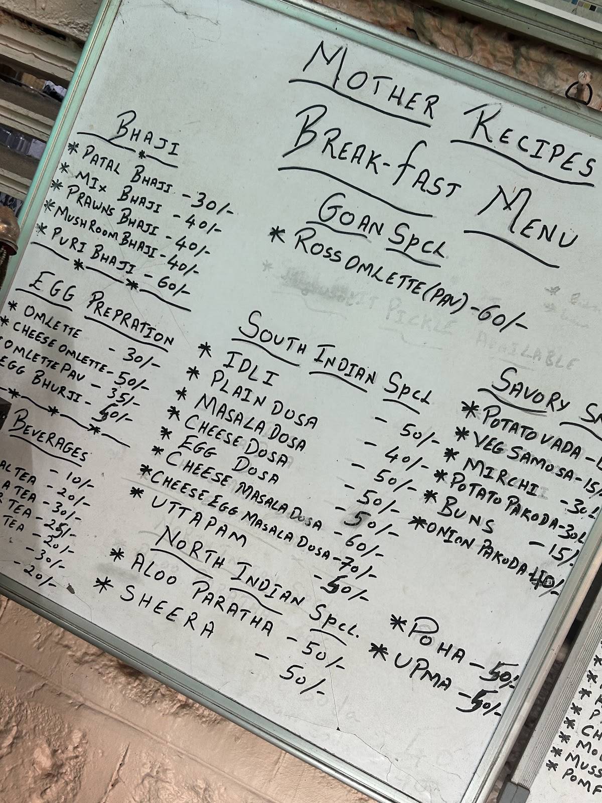 Mother Recipes menu
