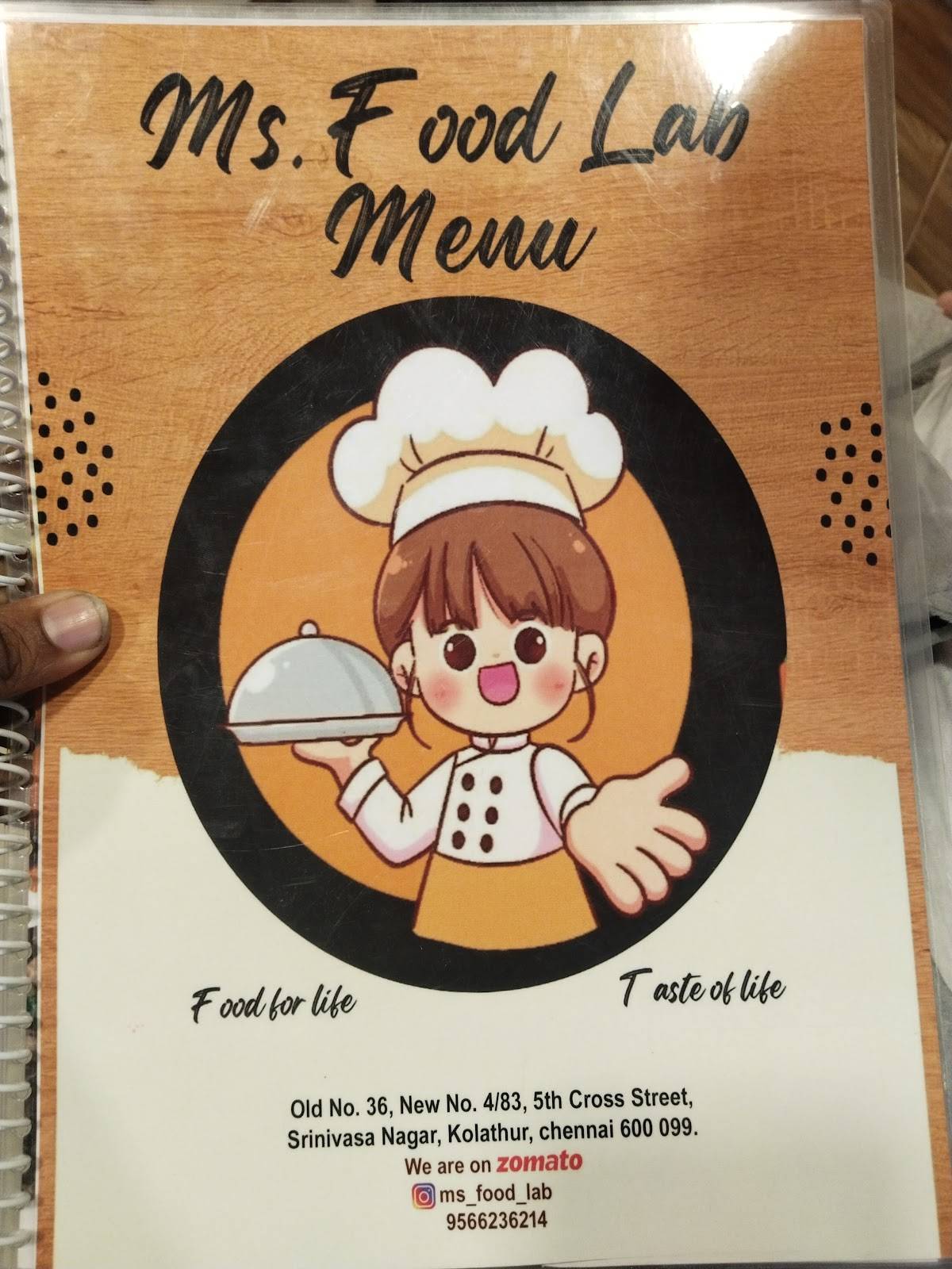 MS FOOD LAB menu