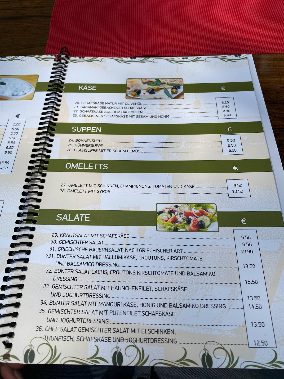 Menu de Restaurant Mythos