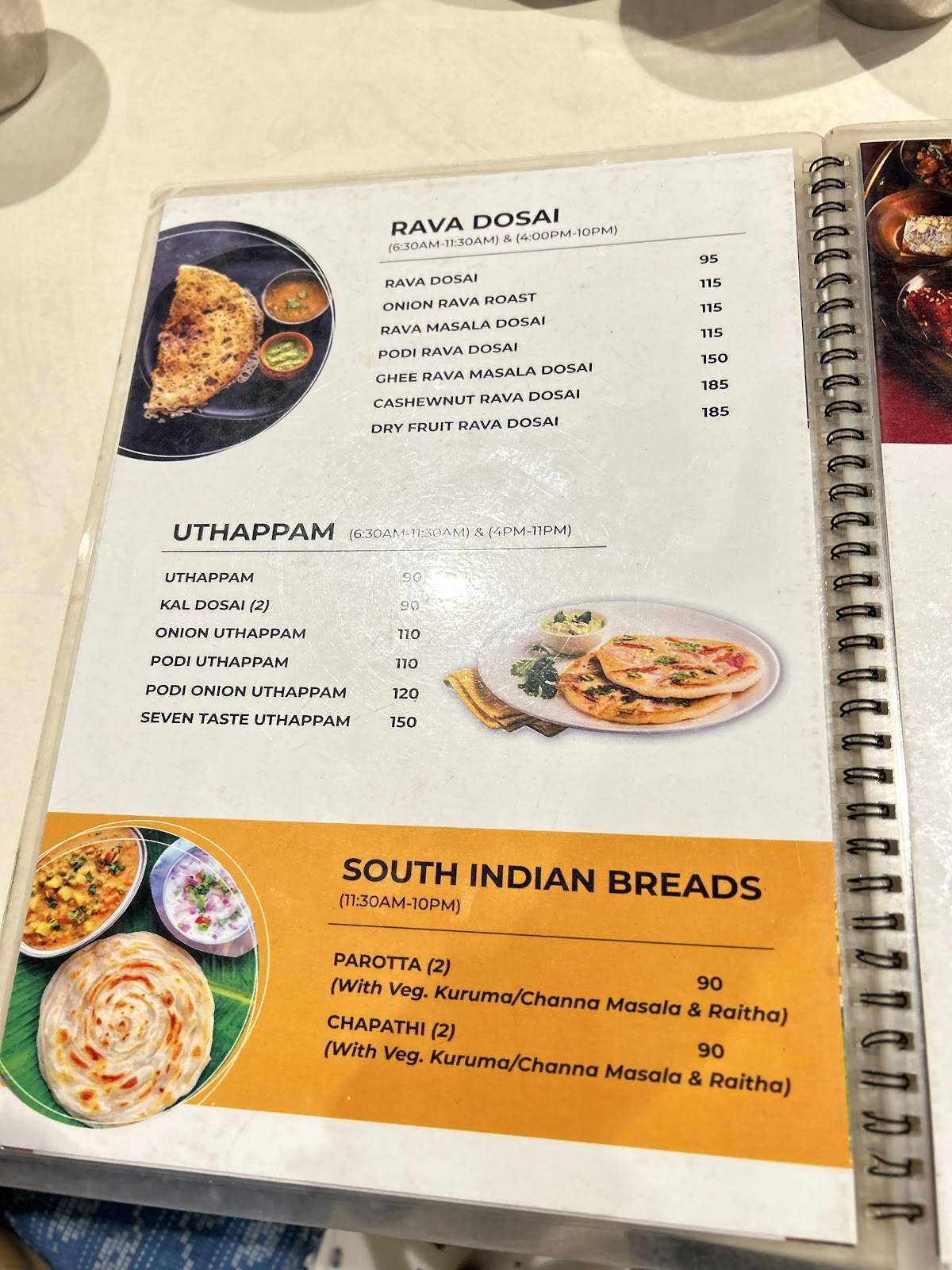 Namma Veedu Vasanta Bhavan menu