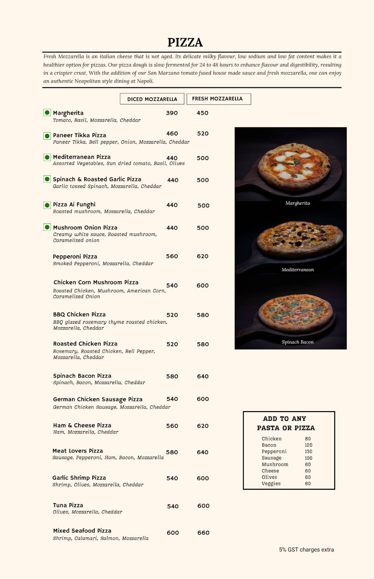 Napoli menu