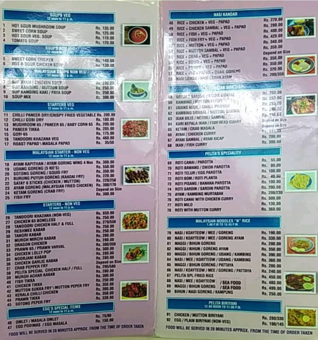 Nasi Kandar Pelita Halal Malaysian Cuisine menu