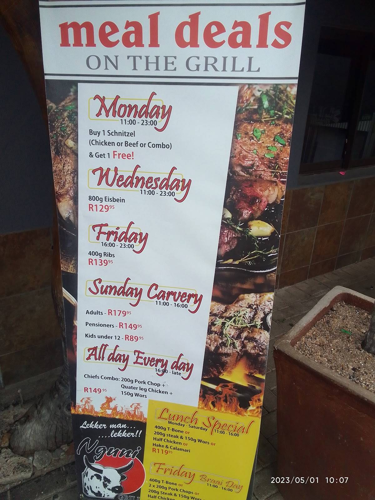 Menu at Nguni Grill restaurant, Polokwane