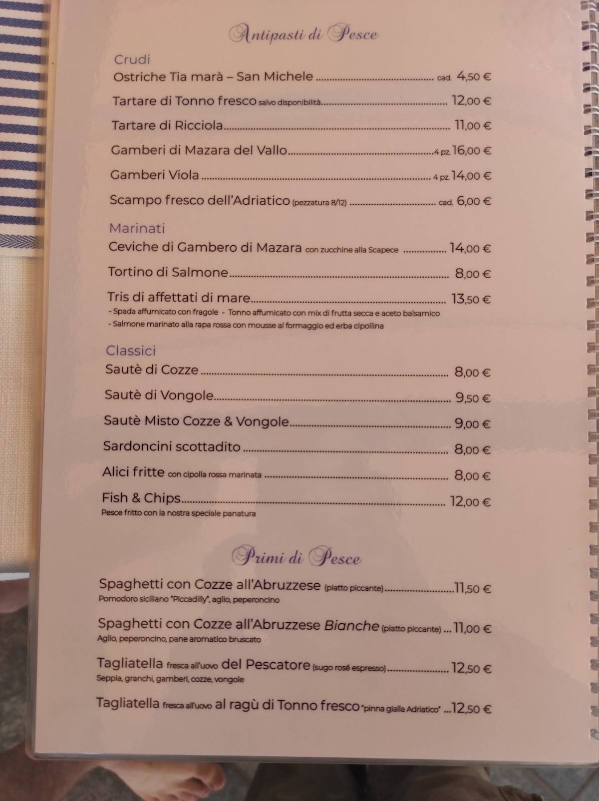 Menu di Oasi beach Restaurant 