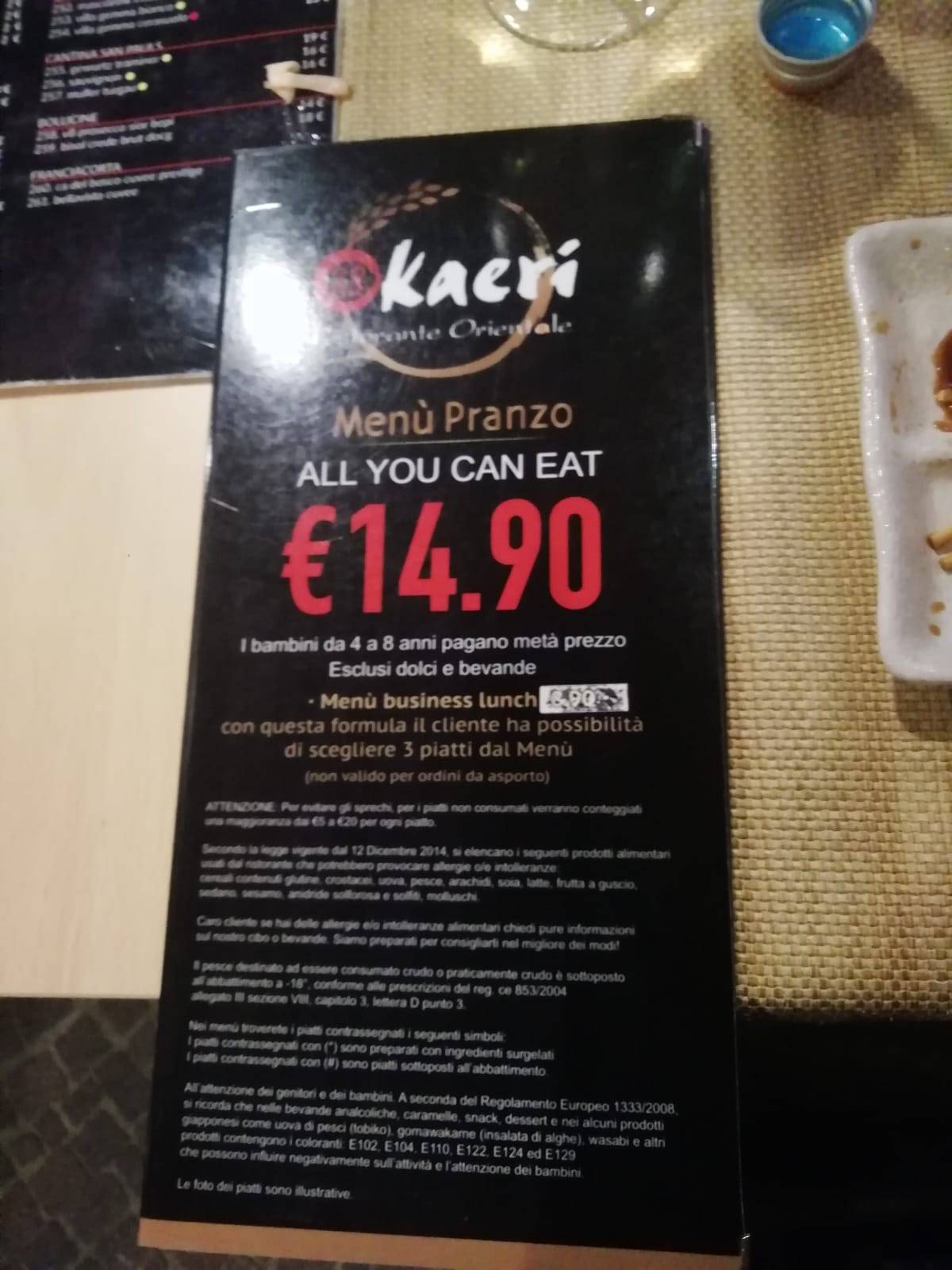 Menu di Okaeri Ristorante Orientale 