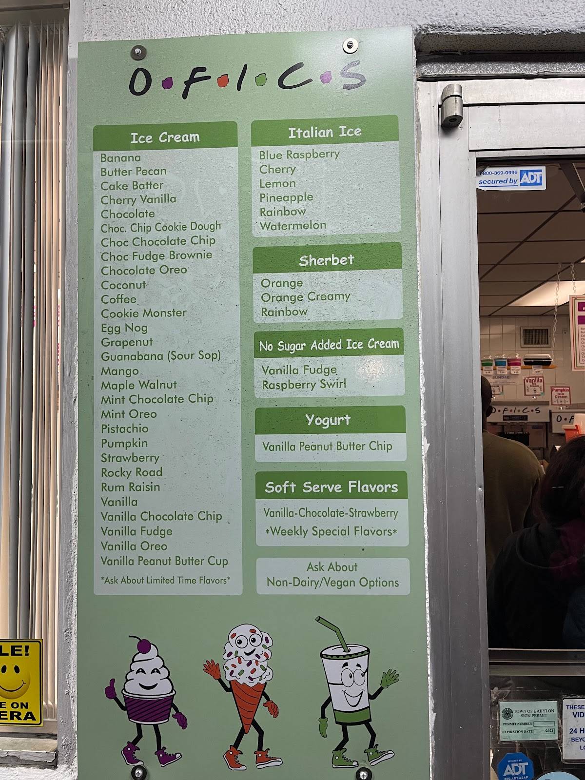 Menu at Old Fashioned Ice Cream, West Babylon
