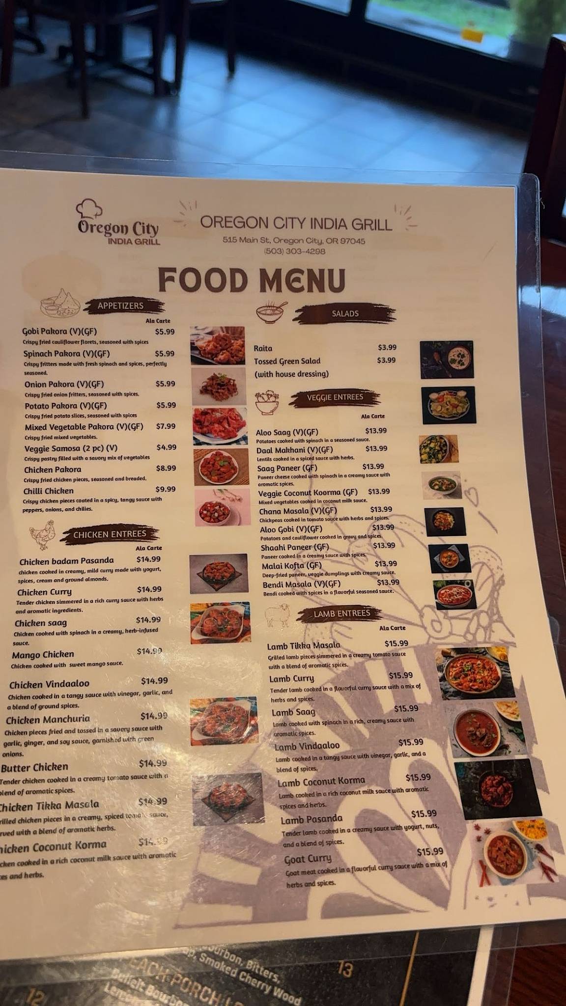 Menu at Oregon City India Grill restaurant, Oregon City