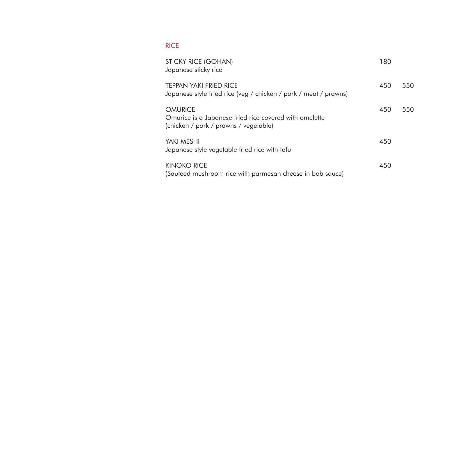 Origami Japanese & Korean Restaurant menu