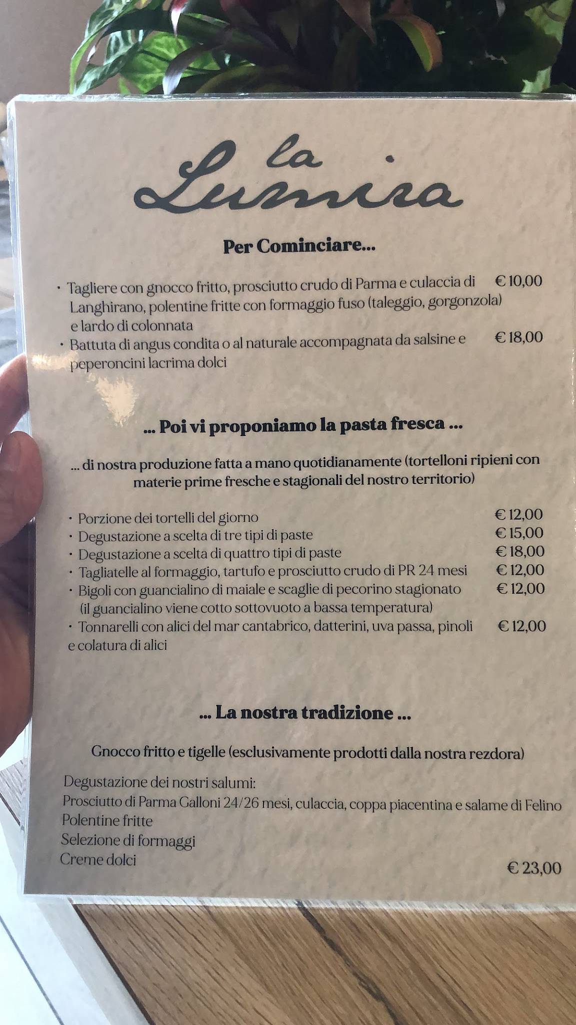 Menu di Osteria La Lumira 
