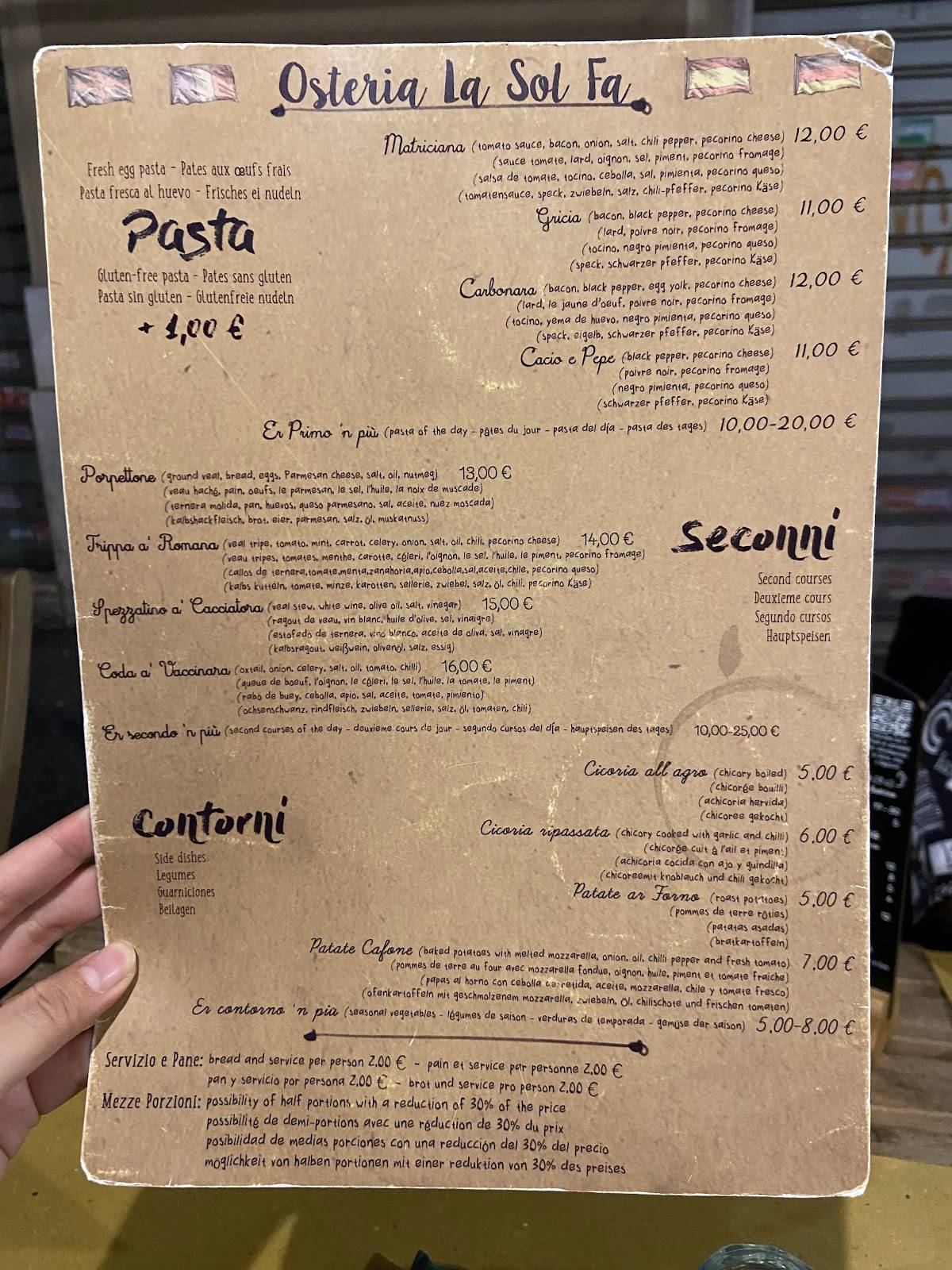 Menu di Osteria La Sol Fa 