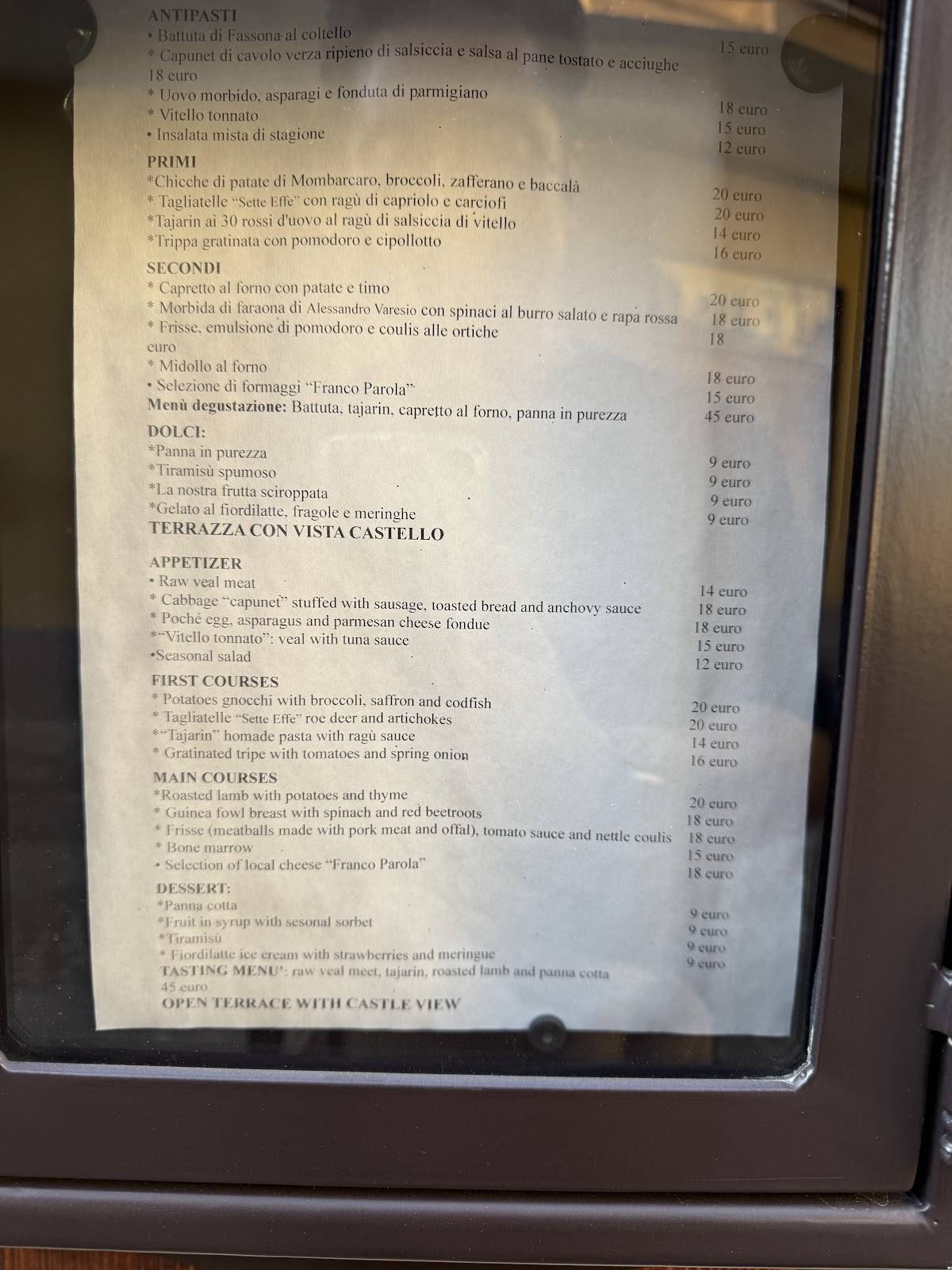 Menu di Osteria Tre case 