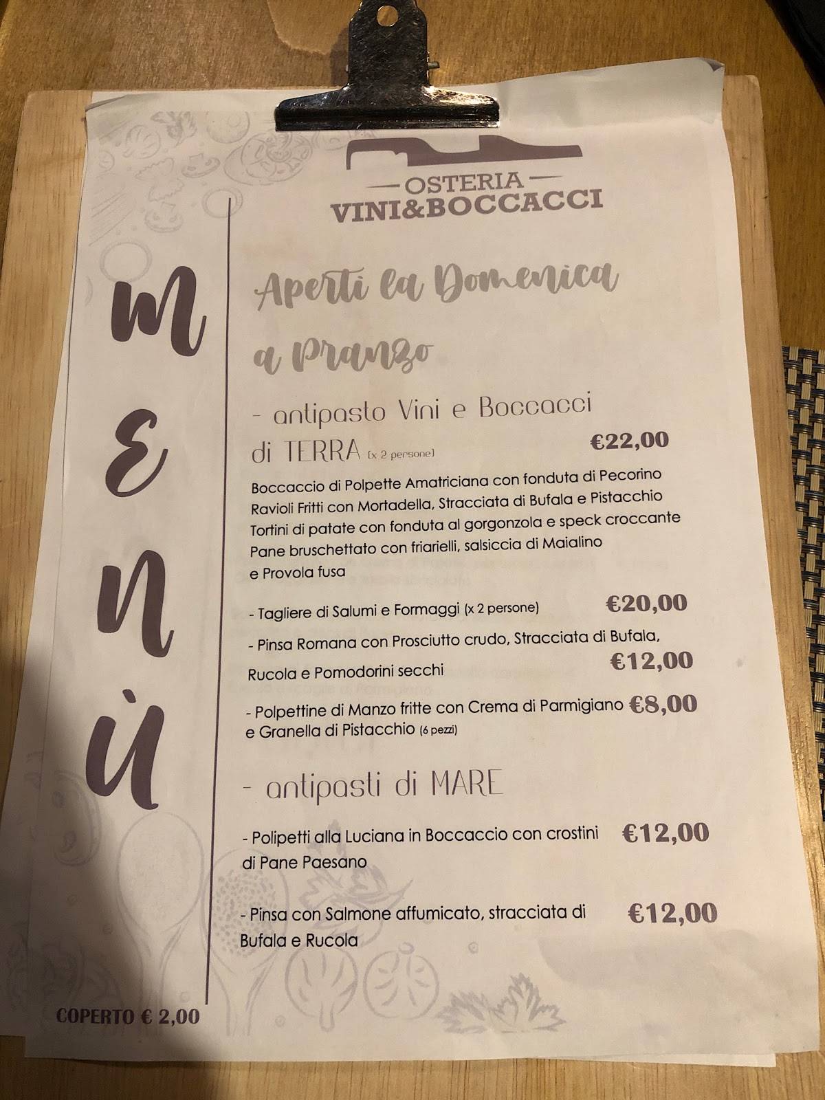 Menu di Vini e Boccacci 