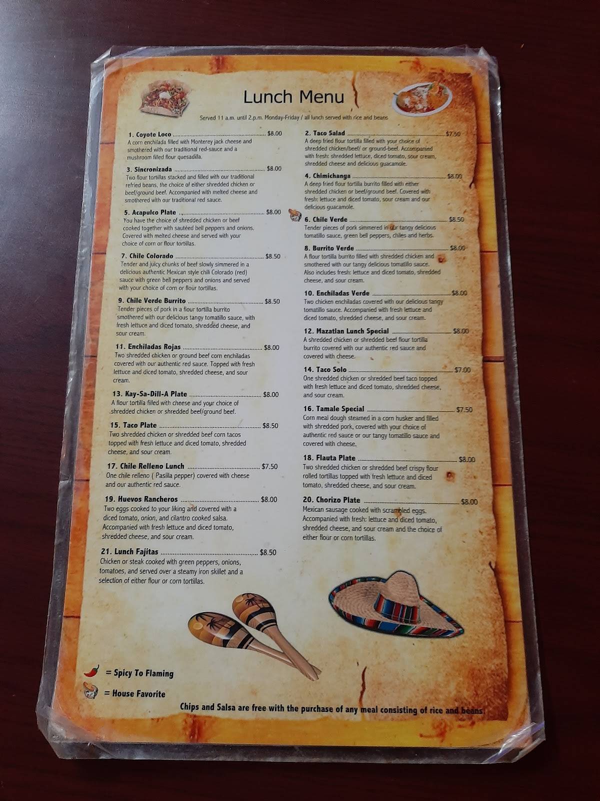 Menu at Oyster's Mexican & Seafood restaurant, Kingman
