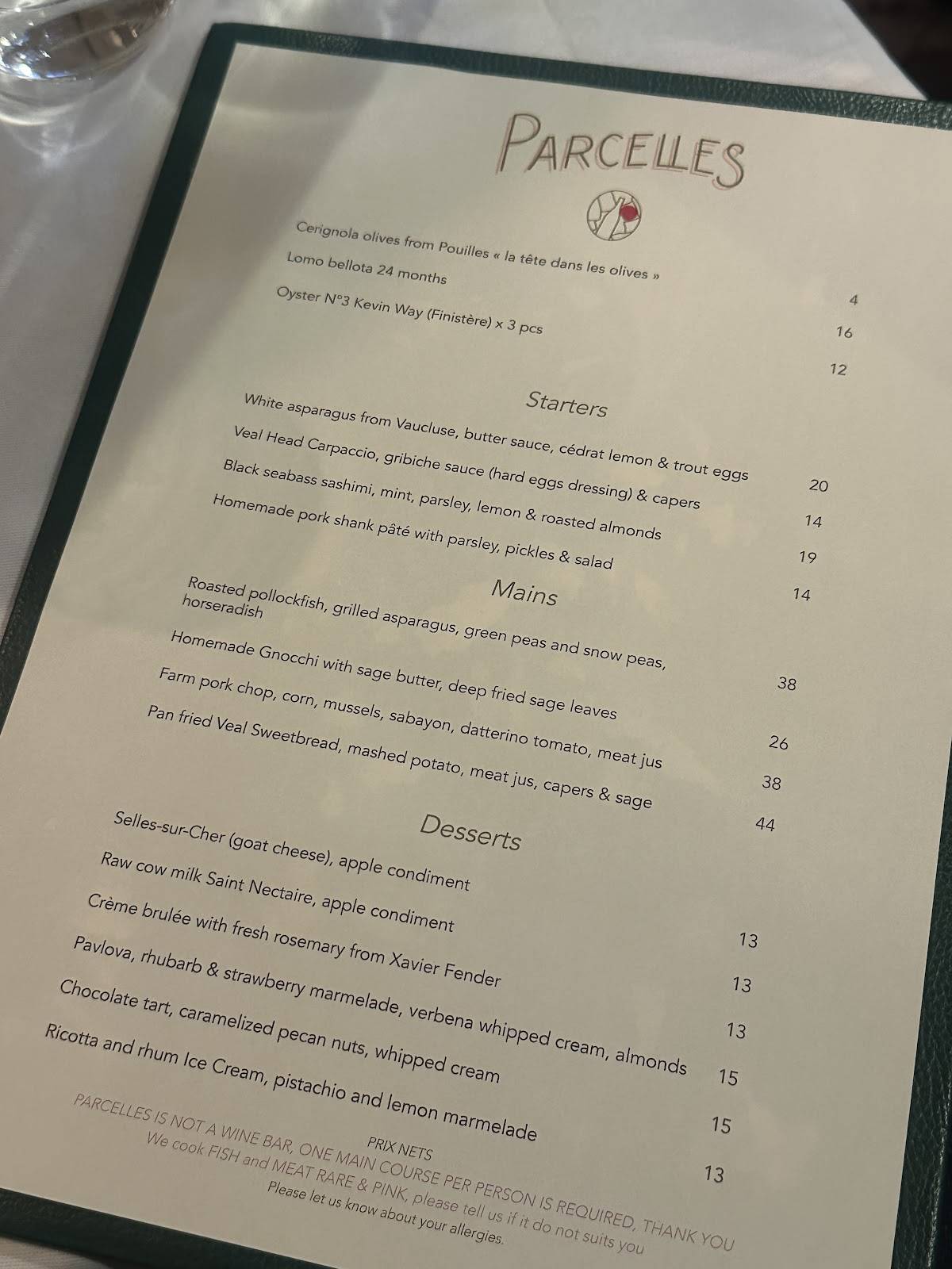 Menu de Parcelles