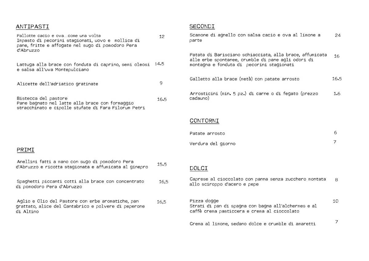 Menu di Pastorie 