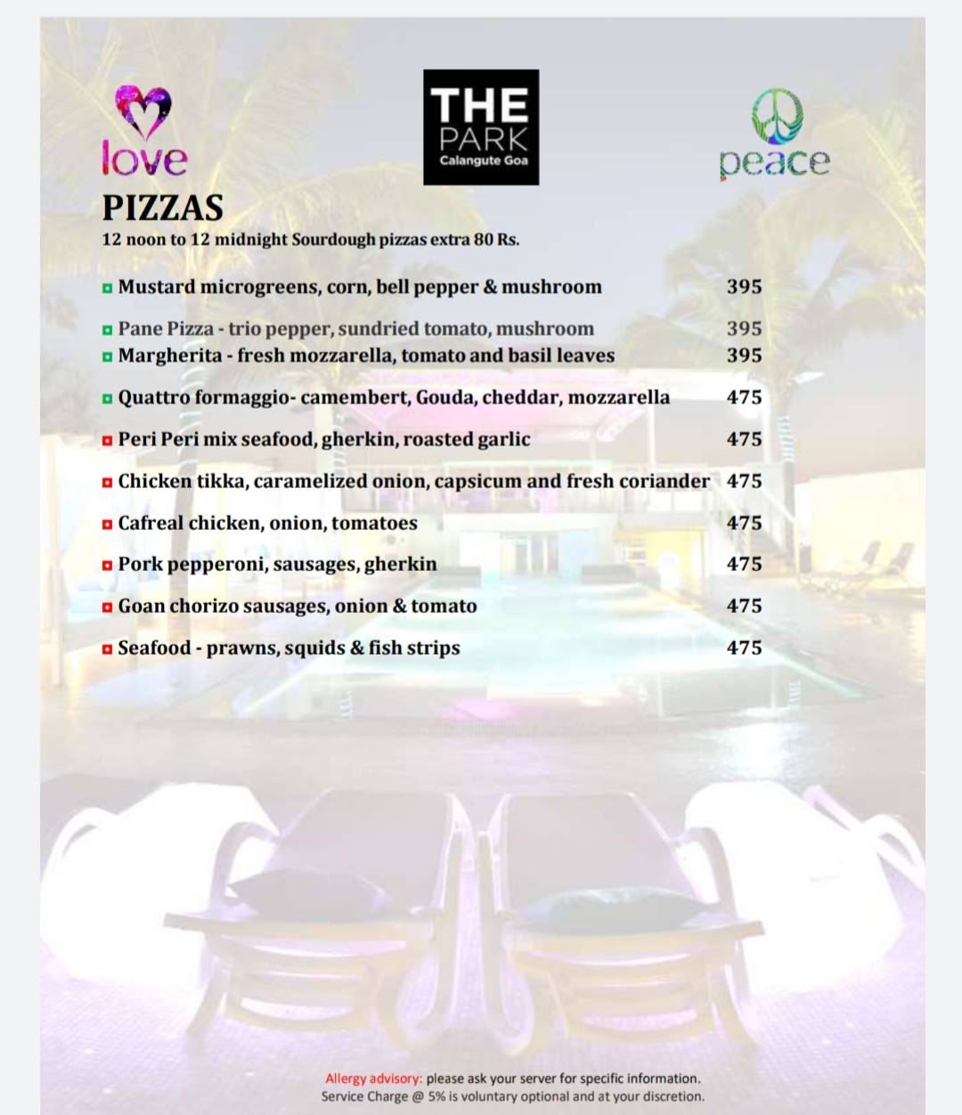 Peace Bar menu