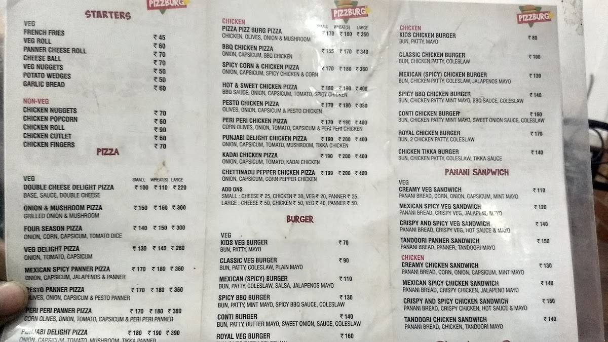 Menu at PizzBurg, Gobichettipalayam, Ground Floor