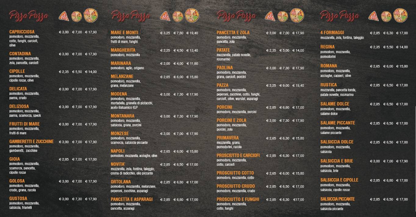 Menu di Pizza Pazza 