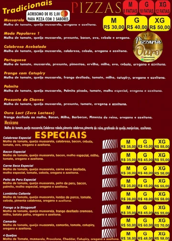 Pizzaria Ouro cardápio