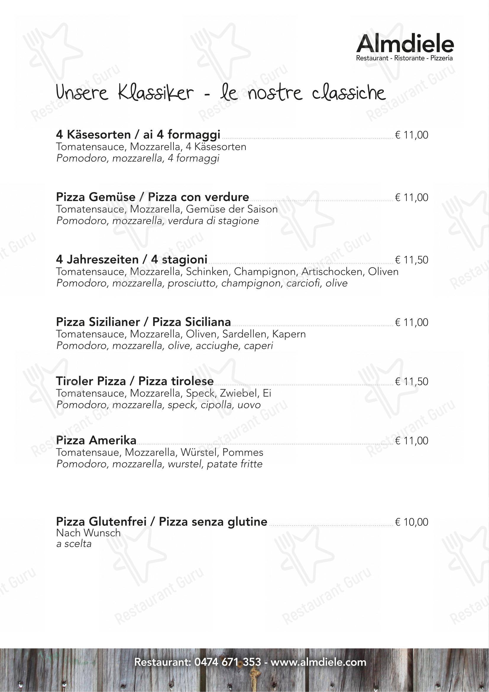 Menu bar per Ristorante Pizzeria Almdiele ristorante
