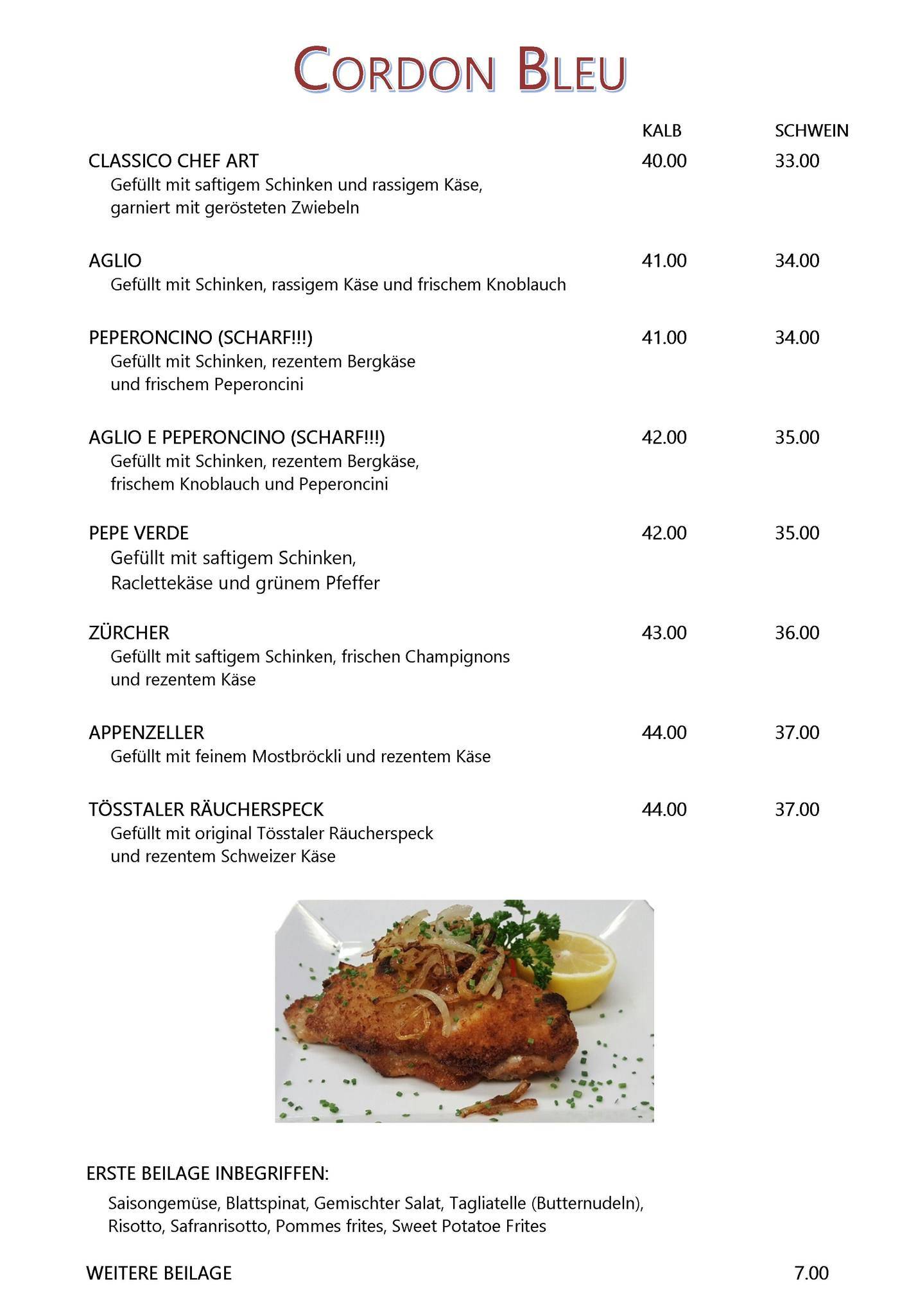 Menu di Restaurant Sonne Rüti ZH 