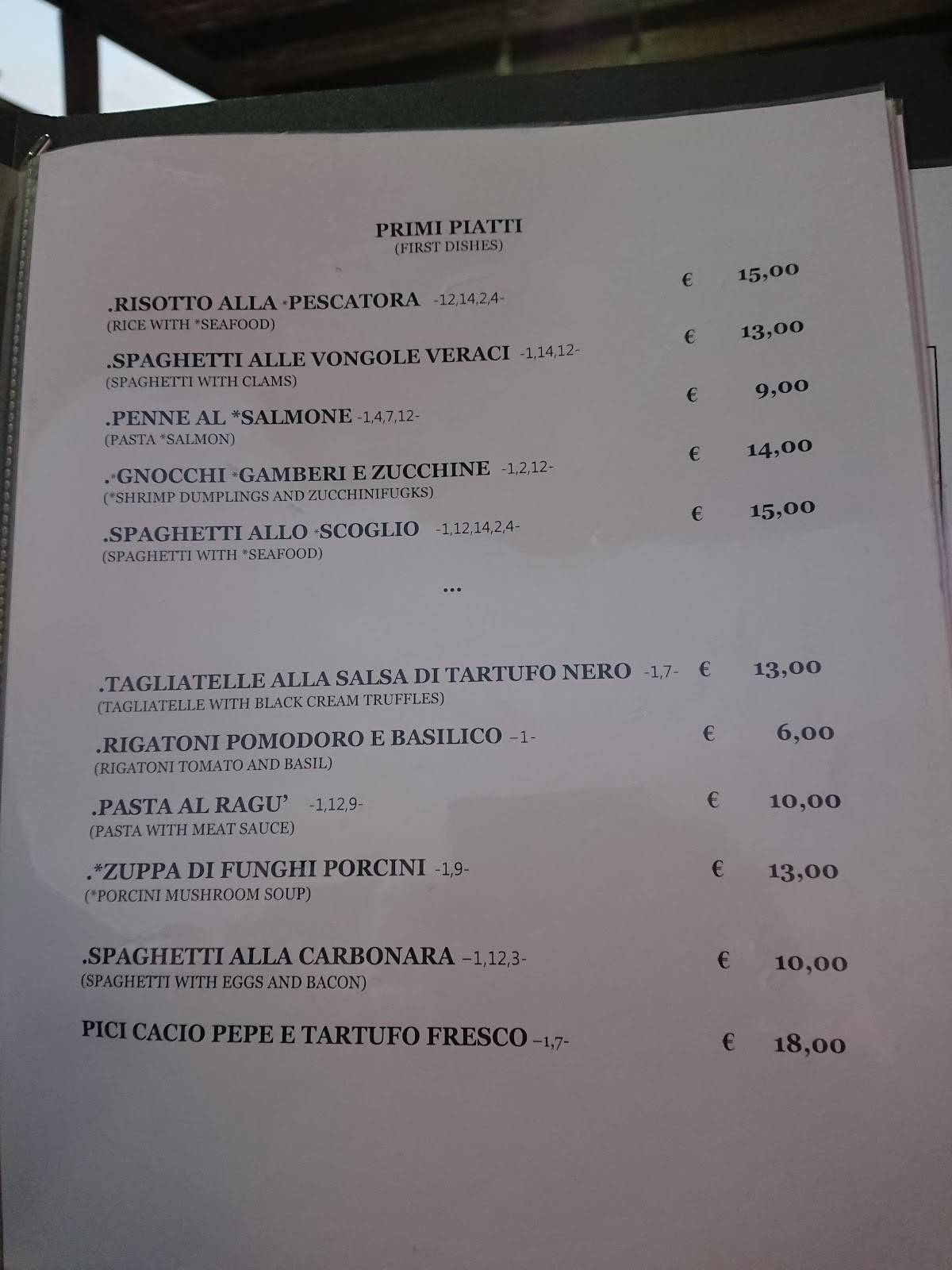 Menu di Pizzeria Trattoria Rogers 