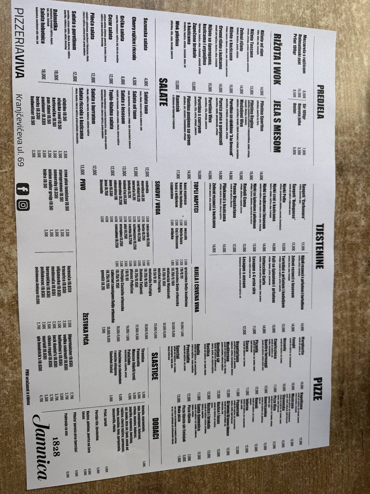 Menu di Pizzeria Viva 