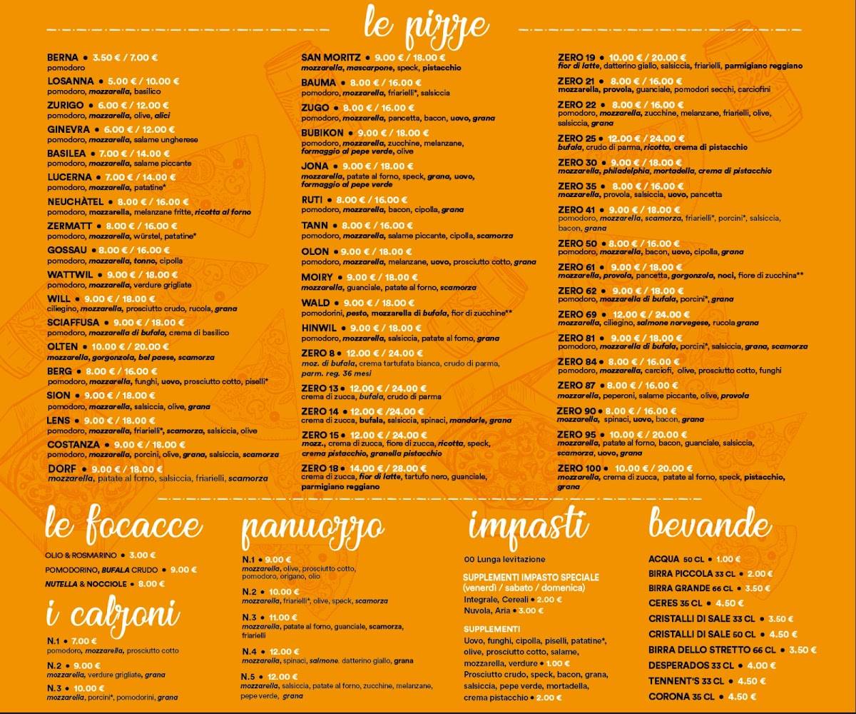 Menu di Pizzerie Zero41 