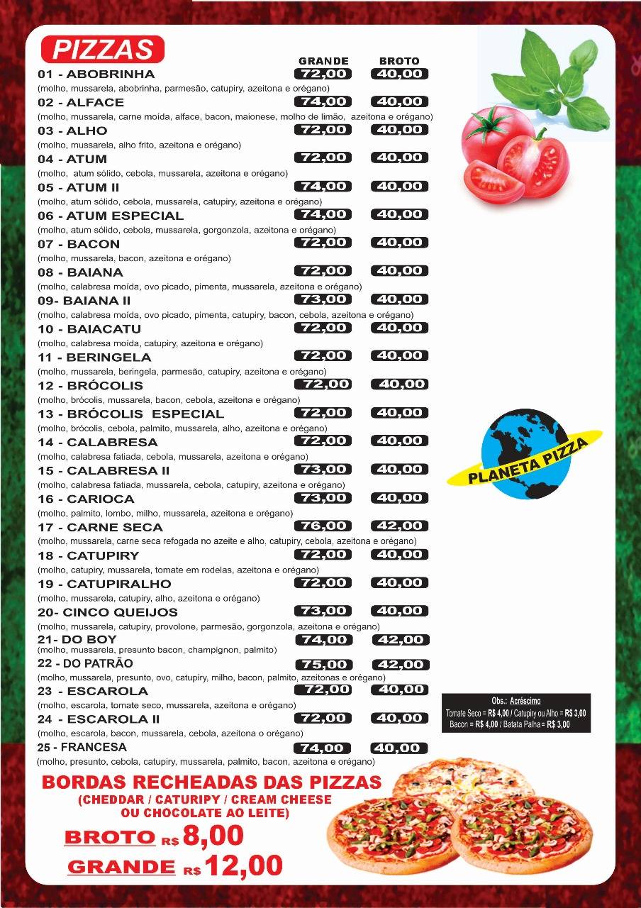 Planeta Pizza São Pedro cardápio