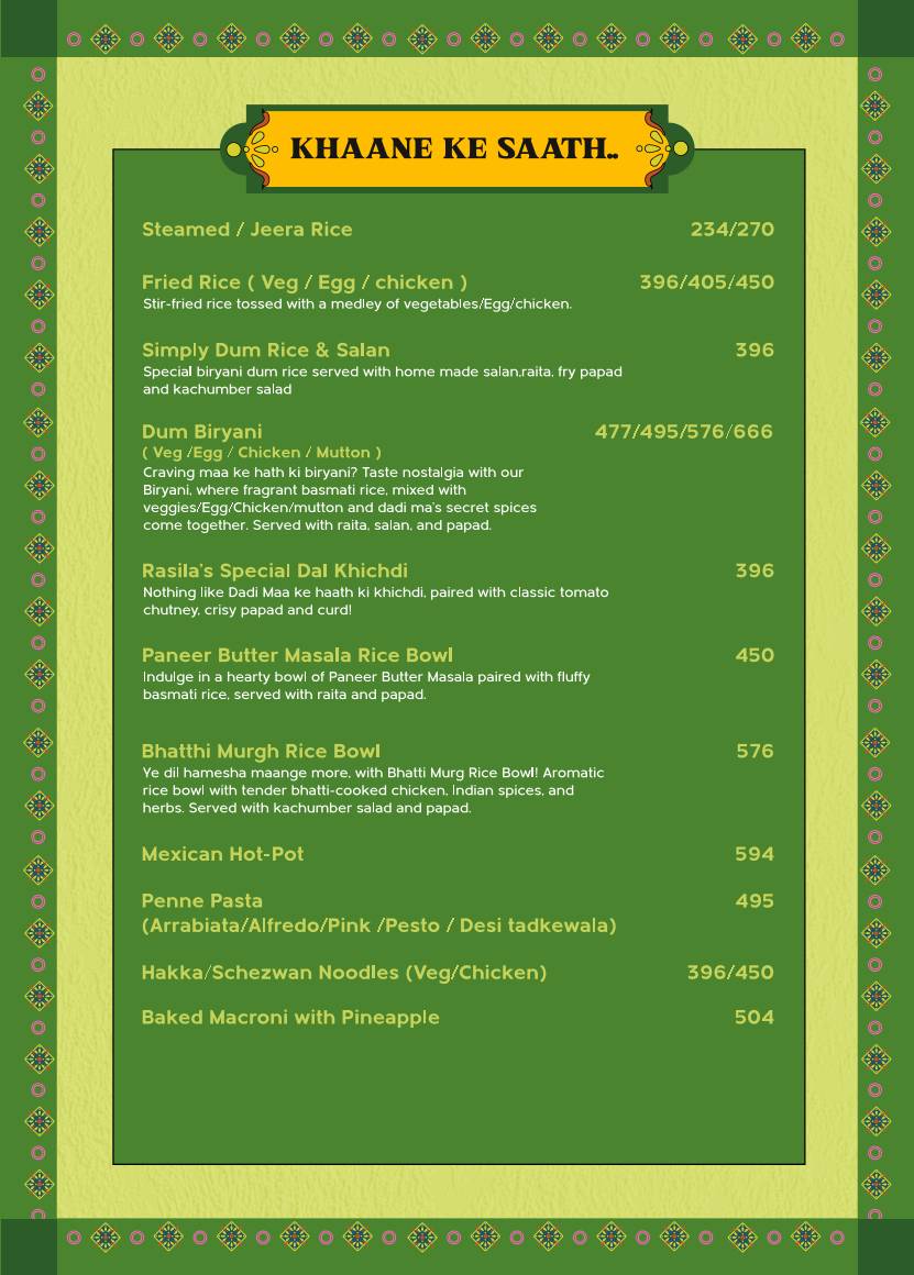 Rasila's Kitchen menu