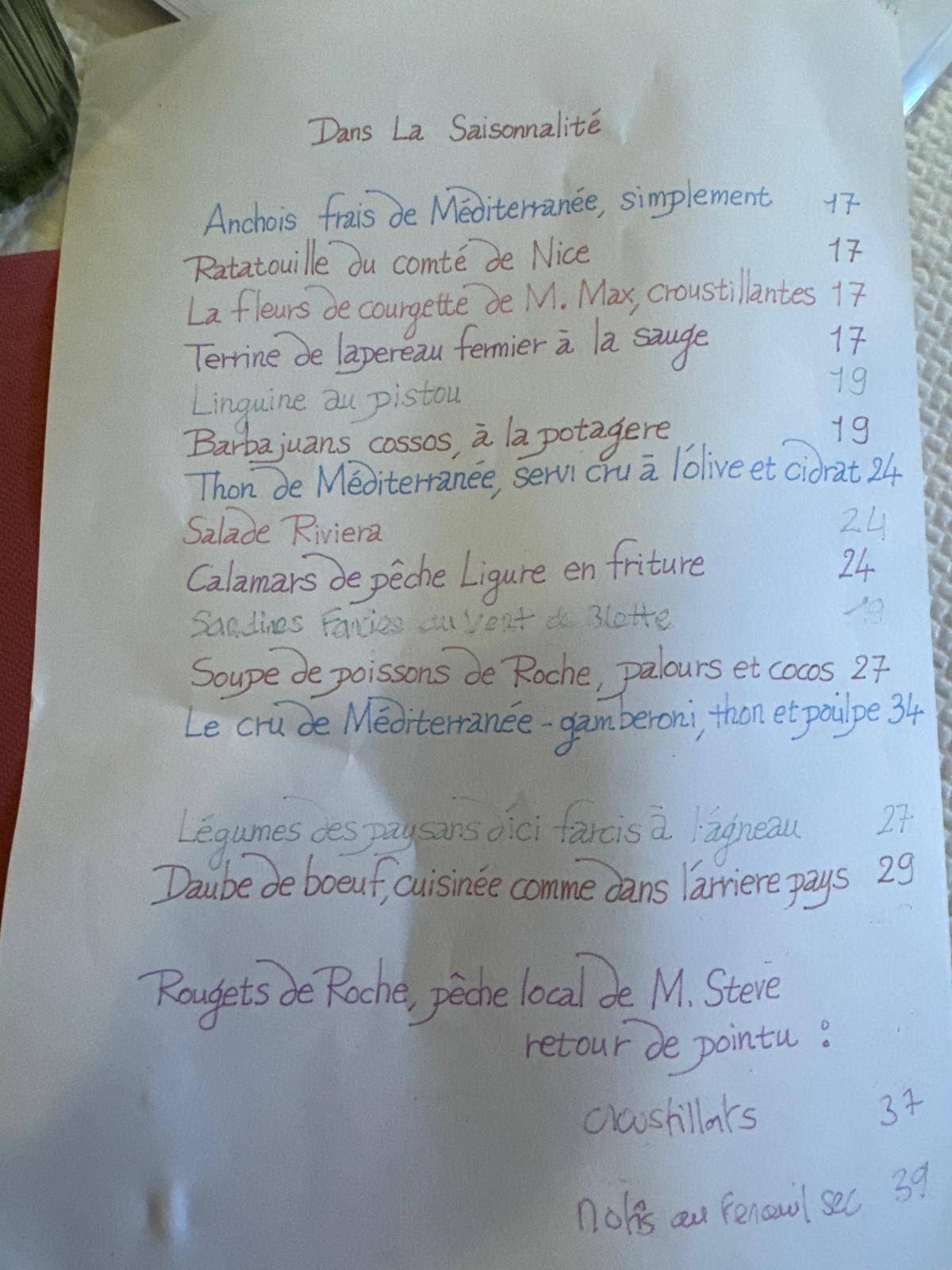 Menu de Restaurant Chez Davia