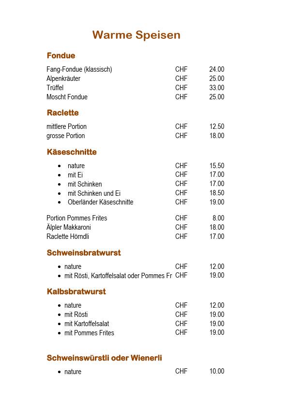 Menu di Restaurant Fang 