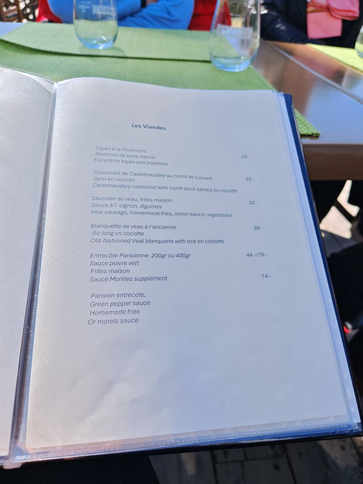 Menu di Restaurant Les Esserts 