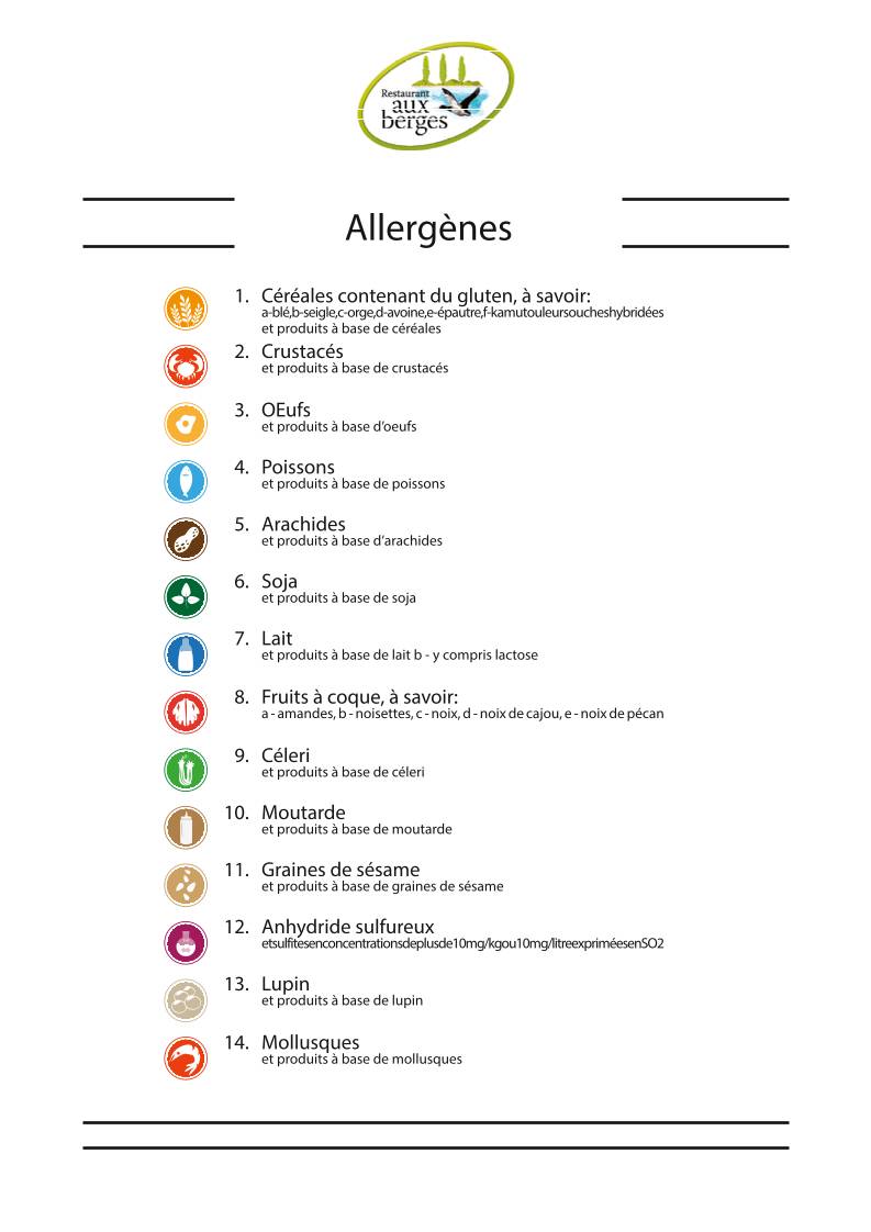 Menu de Restaurant aux Berges (PIDAL)