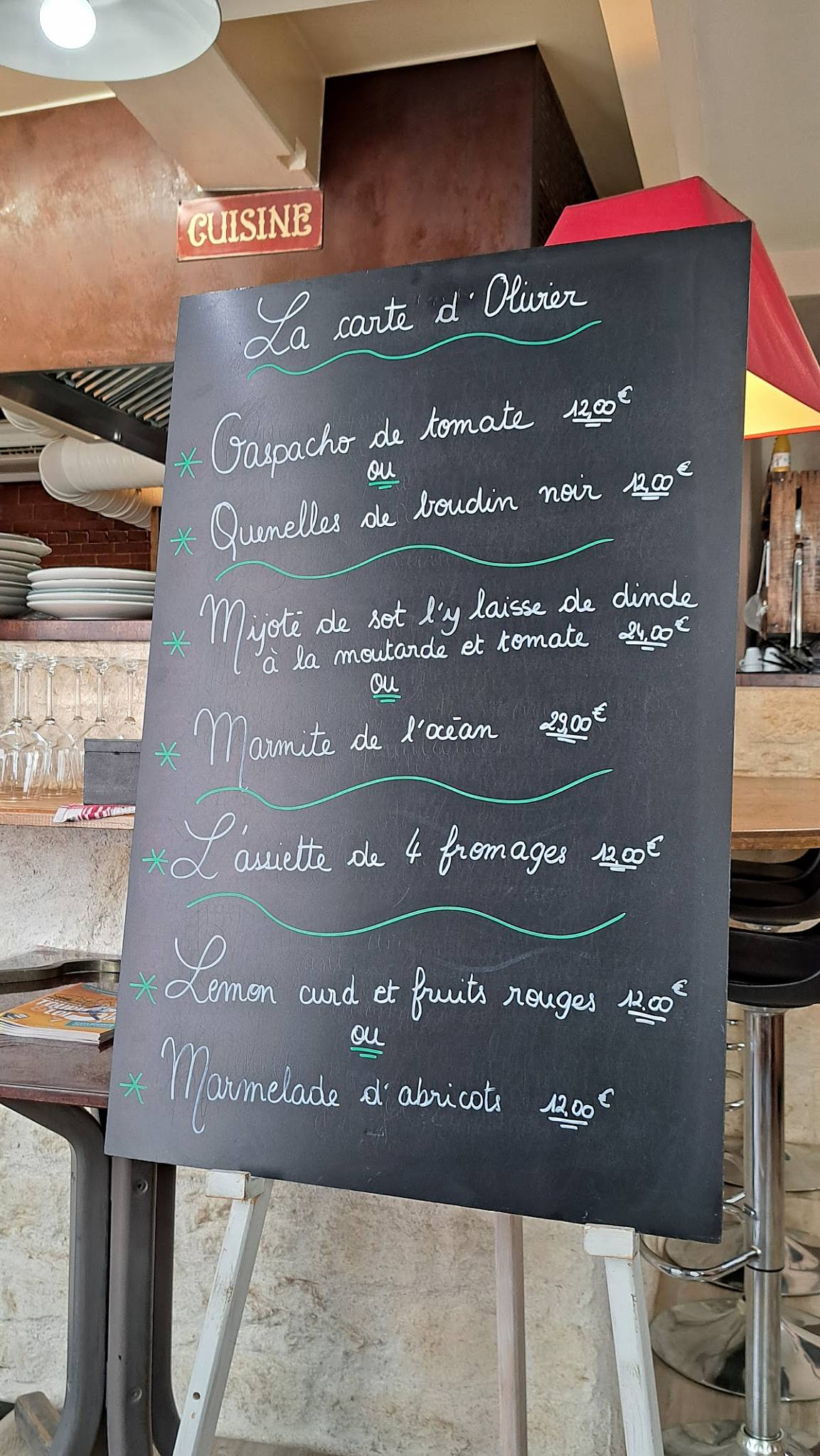 Menu de Restaurant l'Ilôt