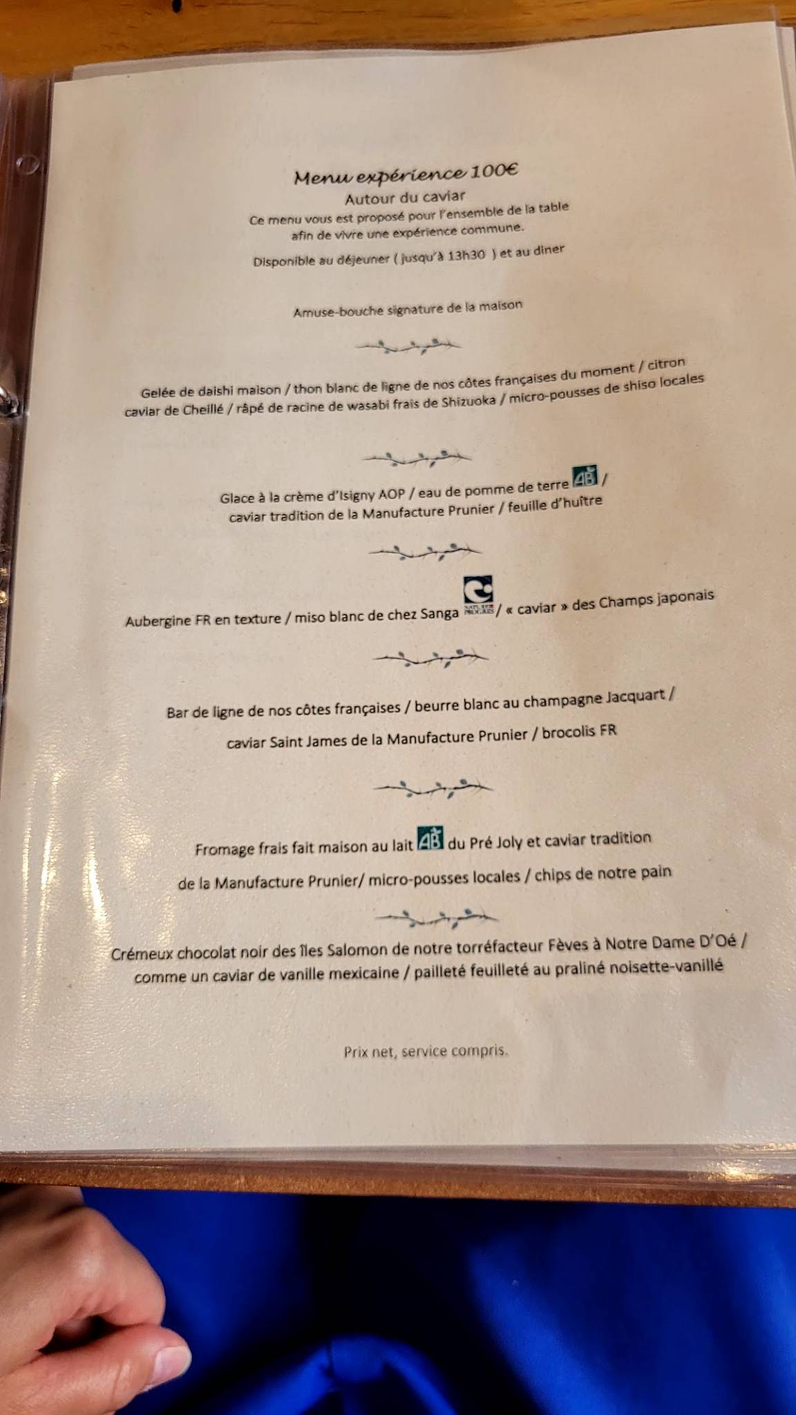 Menu de L'Épine Restaurant Azay le Rideau