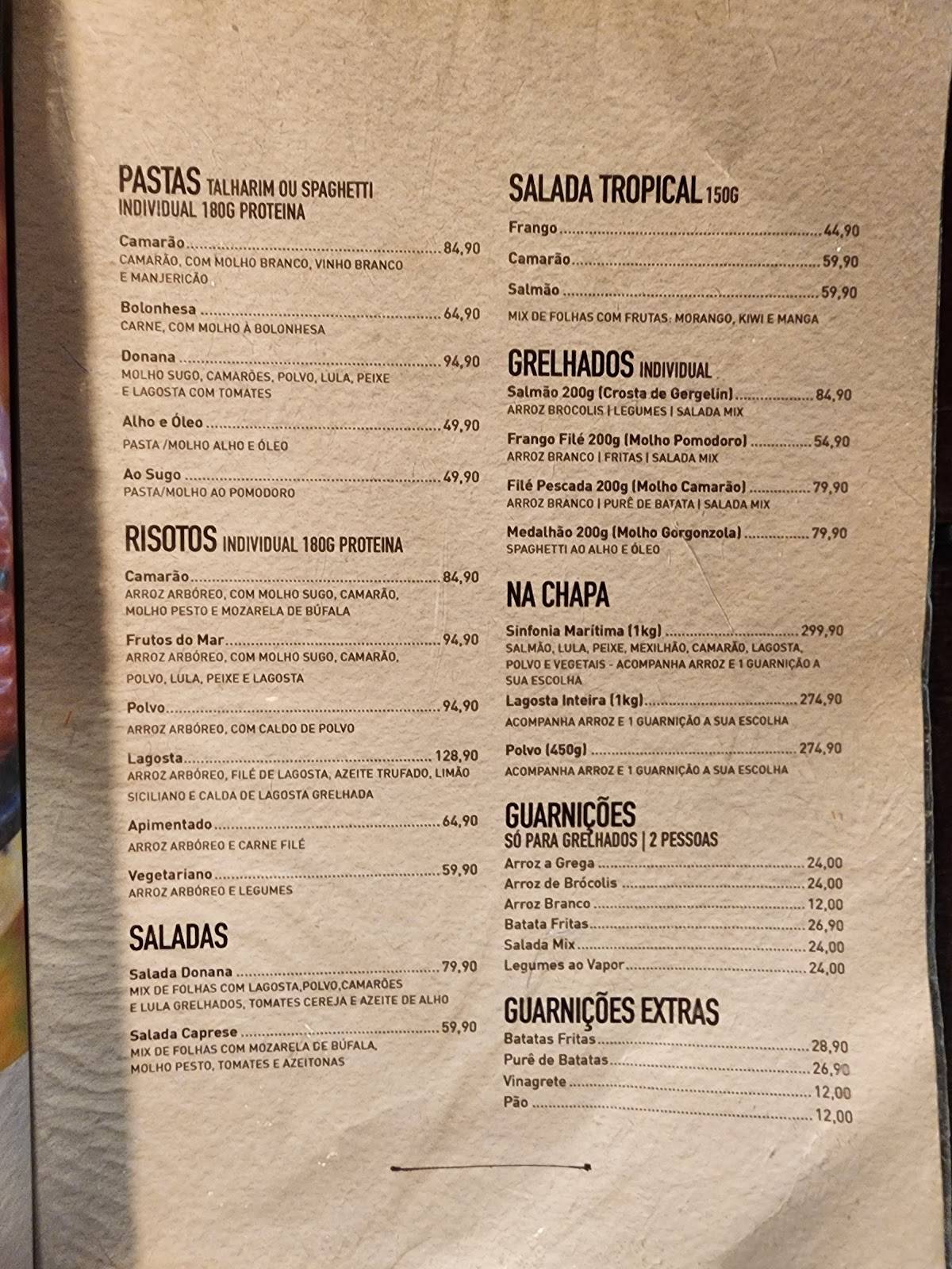 Restaurante Donana - Praia do Forte cardápio