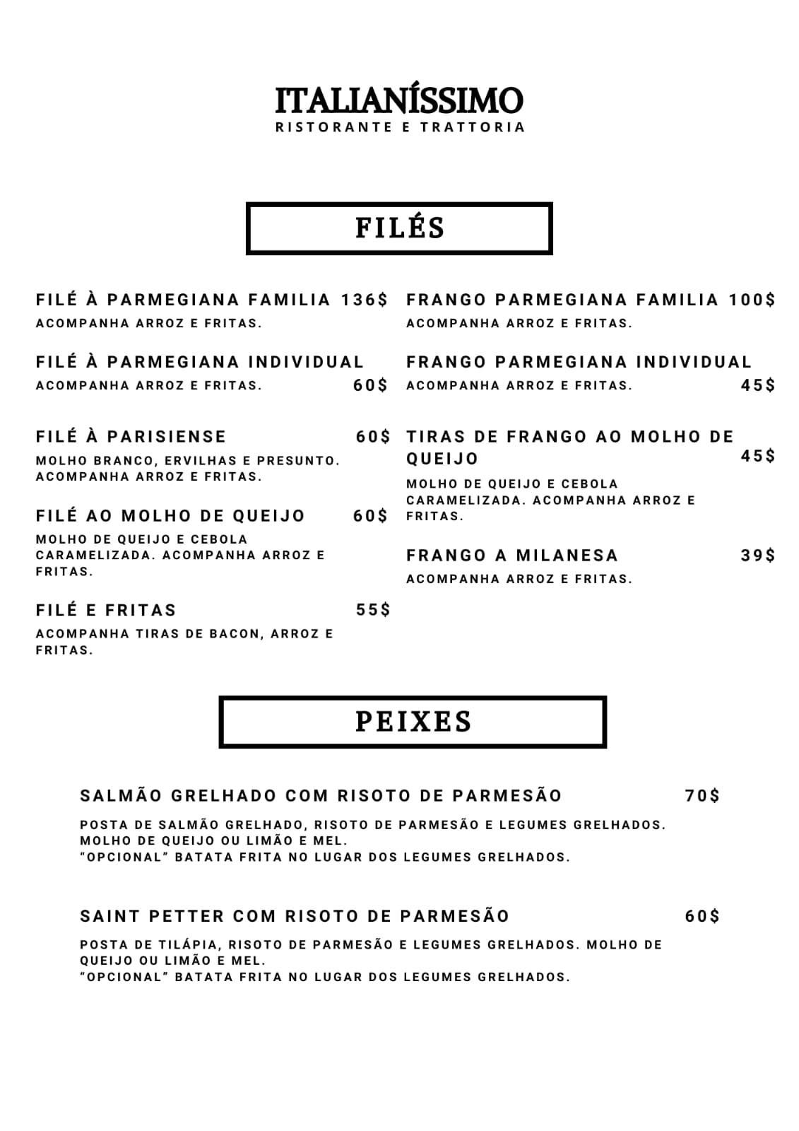 Restaurante Italianíssimo cardápio