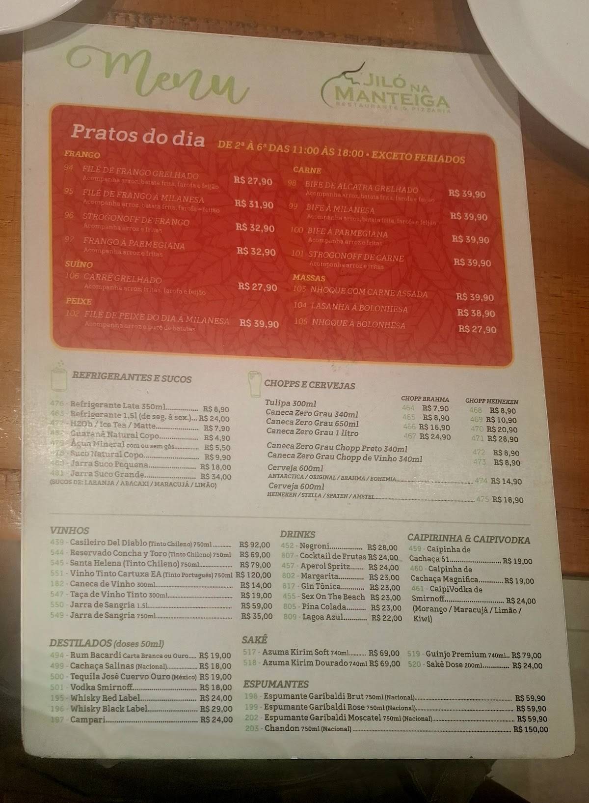 Restaurante Jiló na Manteiga Tijuca cardápio