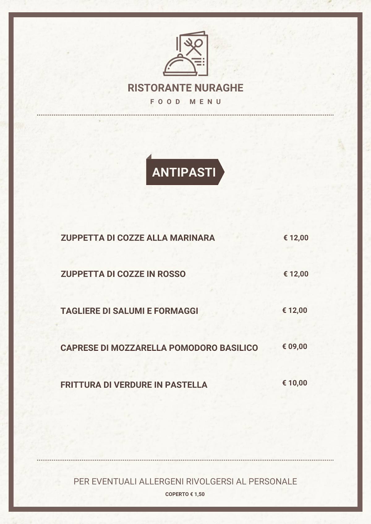 Menu di Ristorante bar Nuraghe 