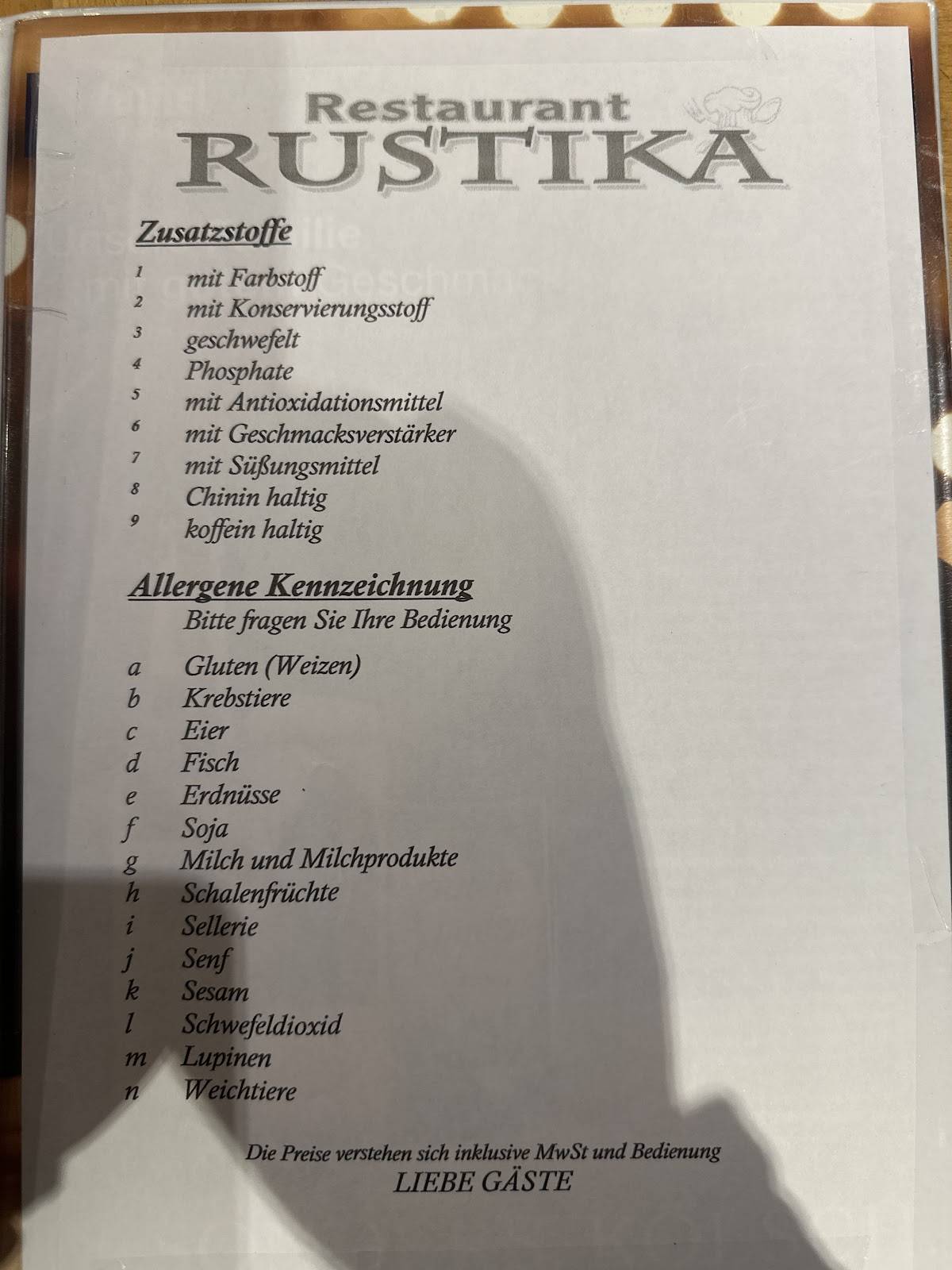 Menu de Restaurant Rustika - Leverkusen