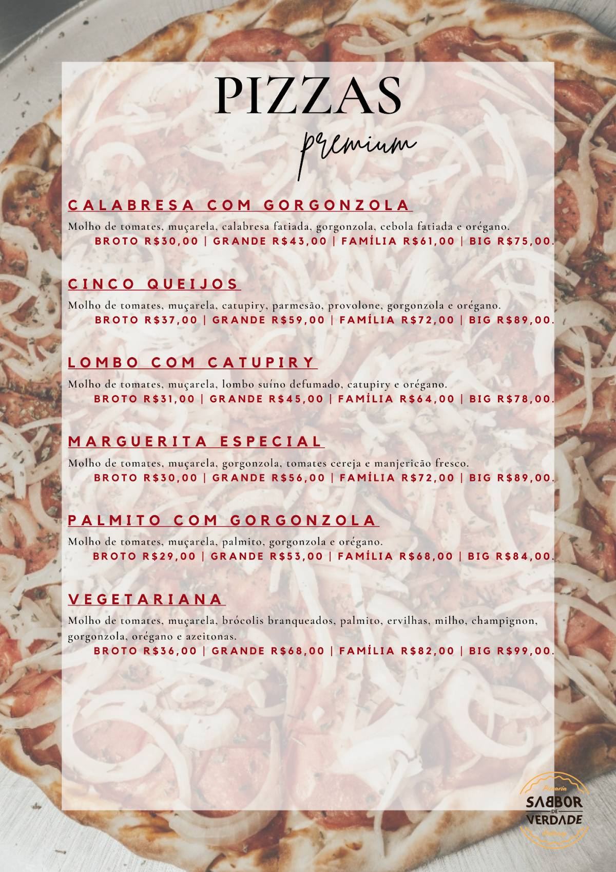 Sabbor de Verdade - Delivery de Pizzas cardápio