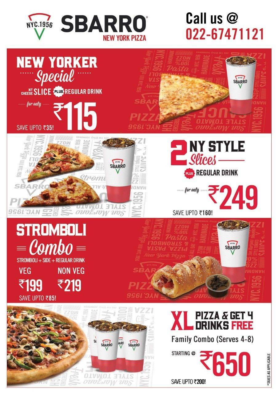 Sbarro- Viviana mall,Thane menu