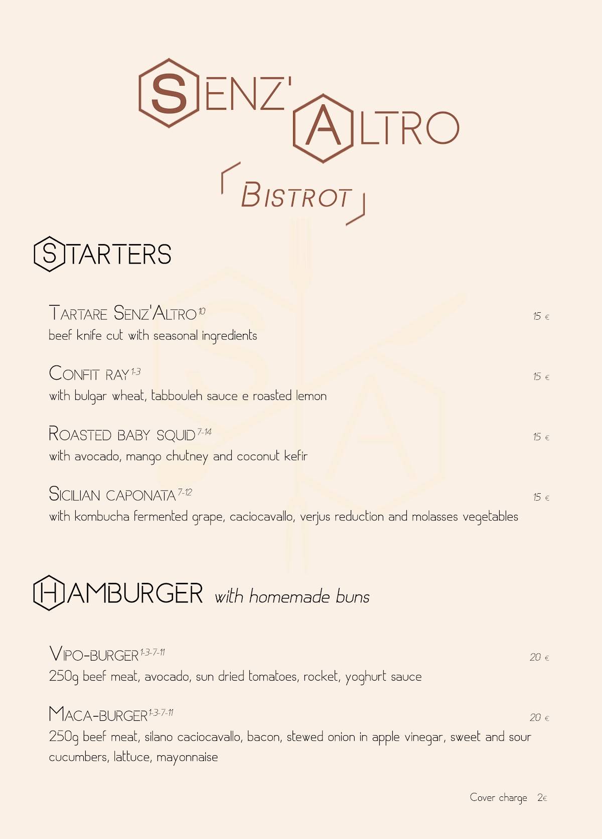 Menu di Senz'Altro Bistrot Firenze 