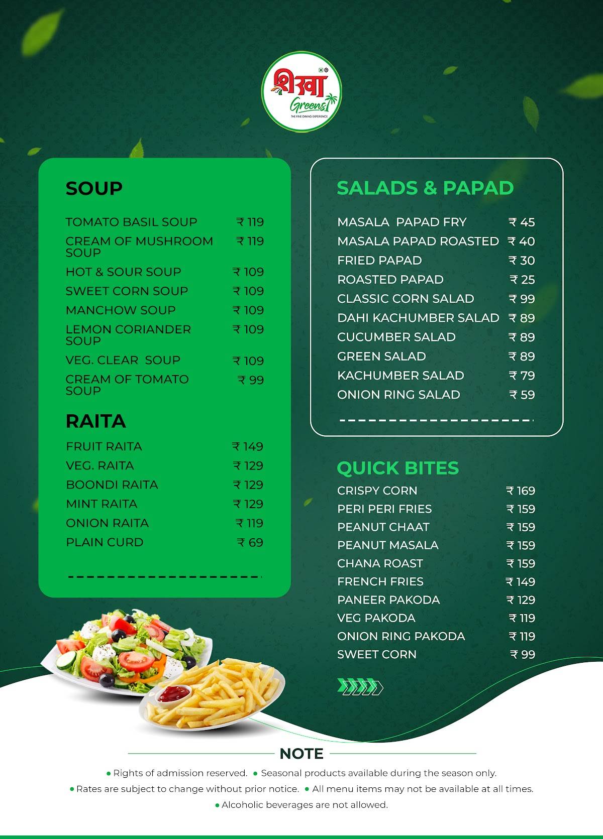 Shikha Greens Bhopal menu
