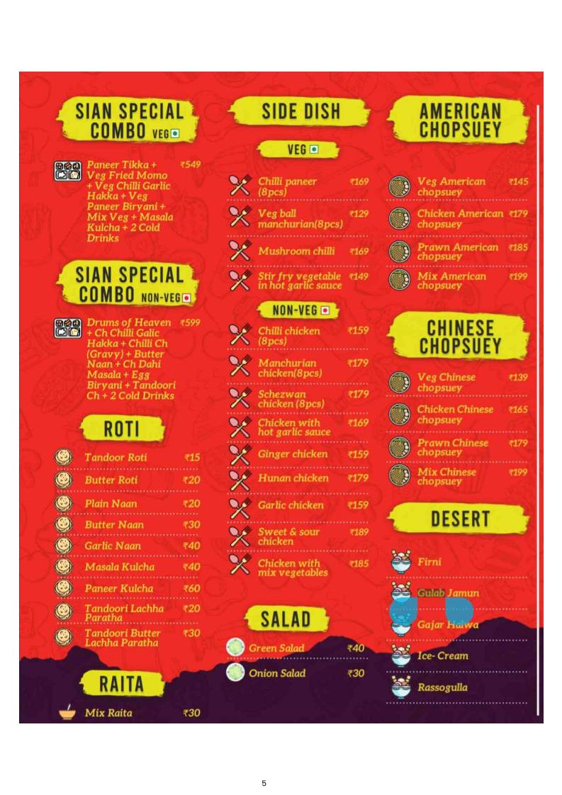 Sian kitchen (Restaurant) menu