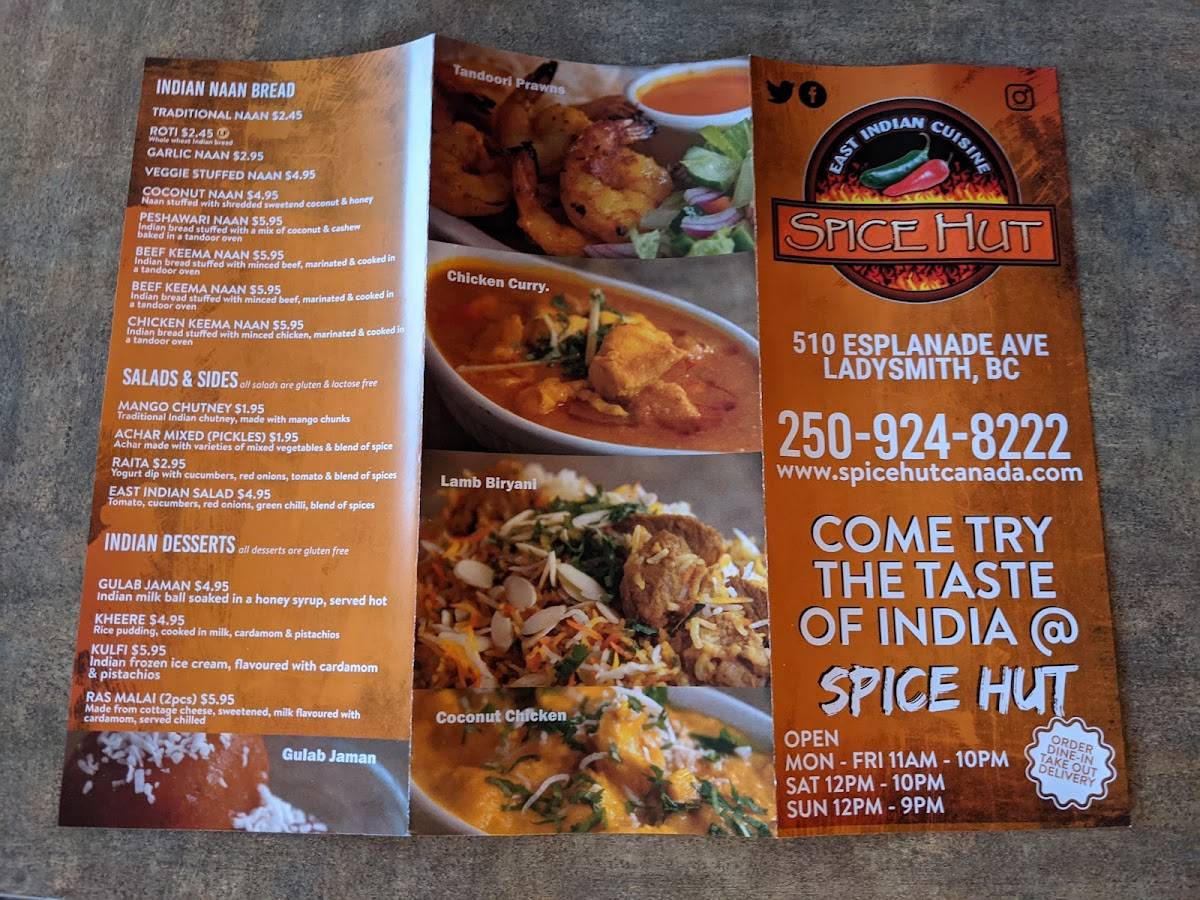 Menu at Spice Hut Indian Cuisine. restaurant, Ladysmith