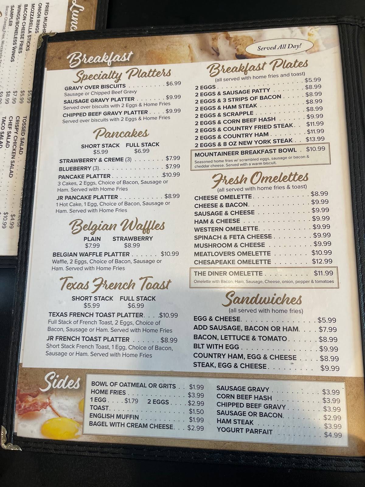 Menu at Spring Mills Diner restaurant, Falling Waters